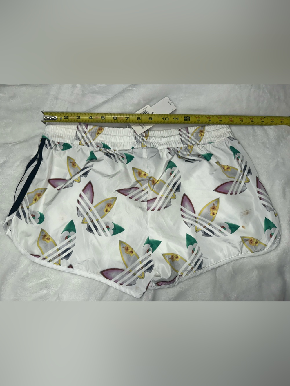 adidas Originals White Surfboard Print Women's Shorts - Picture 8 of 9